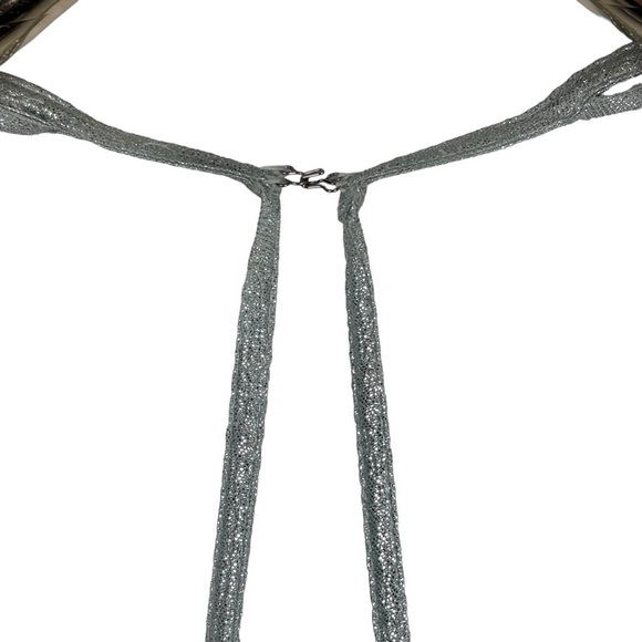 AIDEN MADDOX CELADON FOIL METALLIC KNIT STRAPPY V-NECK LONG FORMAL GOWN DRESS - Picture 13 of 15